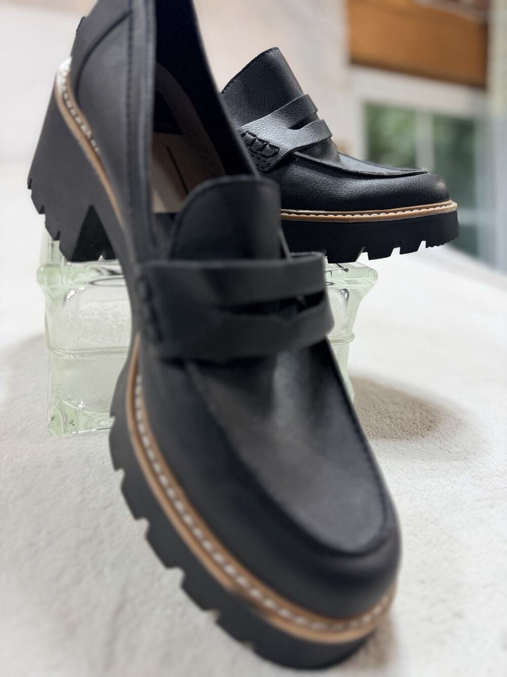 Dolce Vita Harty Lug Sole Platform Loafers Black Chunky Block Heel 90s SZ 10M